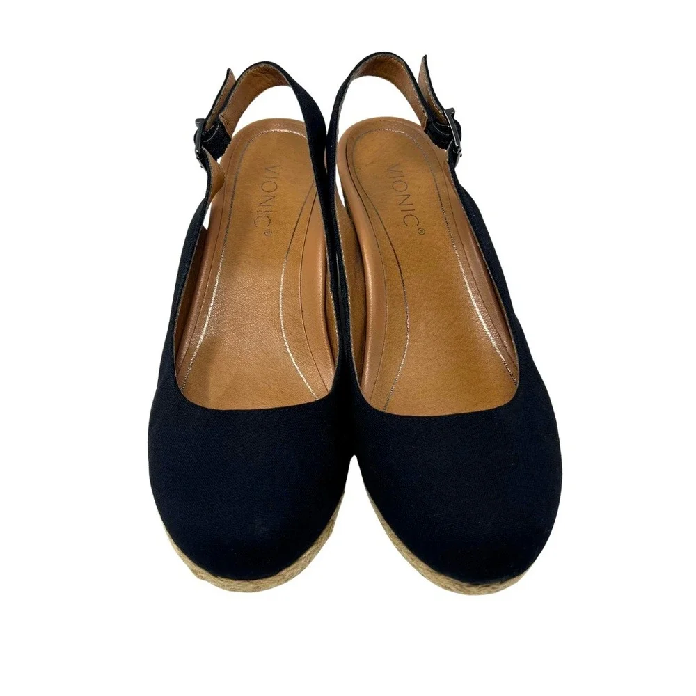 Vionic Coralina‎ Slingback Wedge Espadrilles Womens 10 Black Comfort Shoes